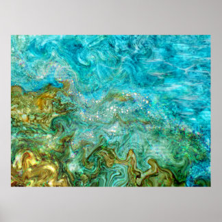 Alkohol Bläck Digital Painting Vatten Vinkar Beach Poster