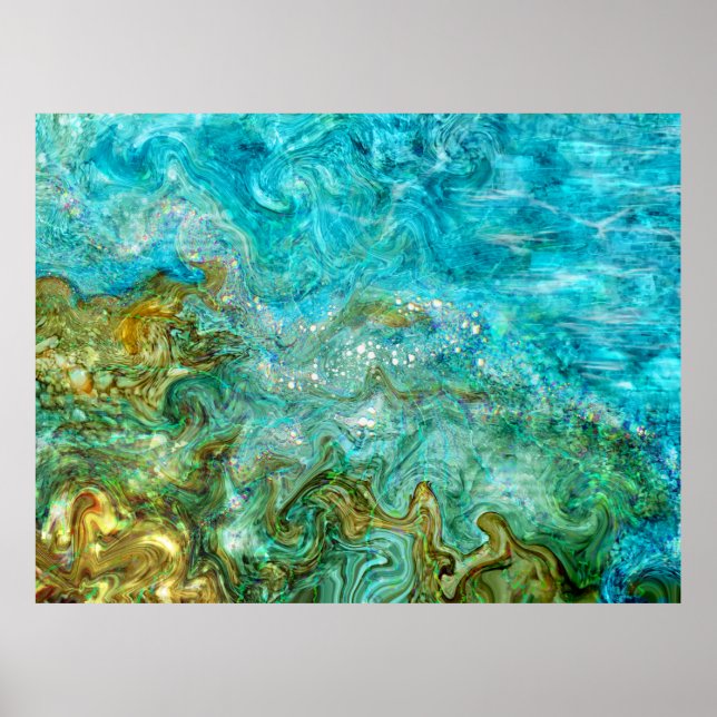 Alkohol Bläck Digital Painting Vatten Vinkar Beach Poster (Framsidan)