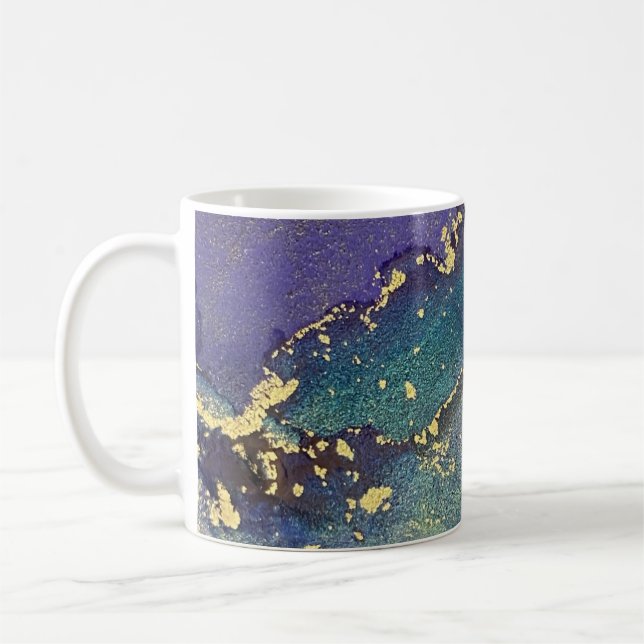 Alkohol Bläck i flerfärgad Guld-Abstrakt Art Kaffemugg (Vänster)