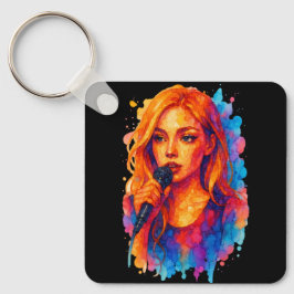 Alkohol Bläck Porträtt från en ung kvinnlig sångar Nyckelring