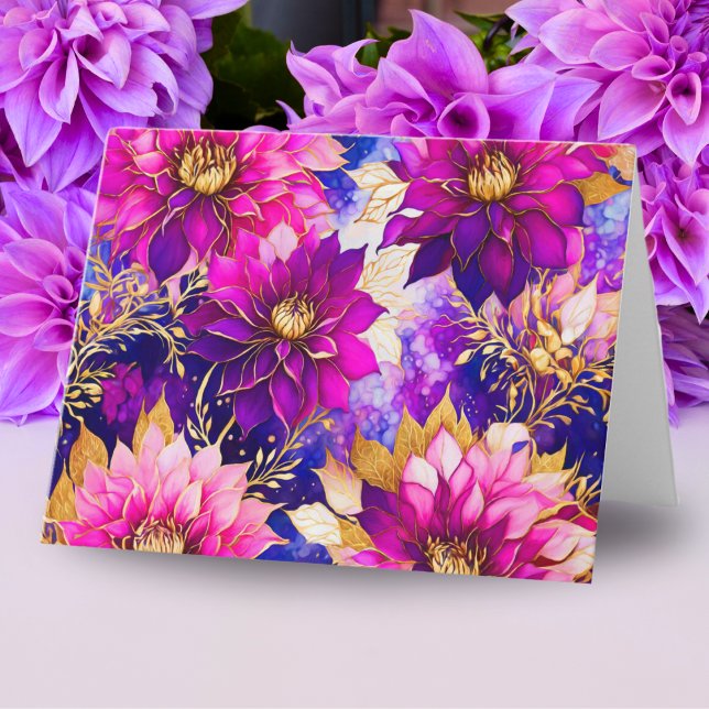 Alkohol Bläck Rosa Lila Dahlia Flowers ai Artwork Anteckningskort (Send vibrant floral greetings with this stunning dahlia flowers note card.)