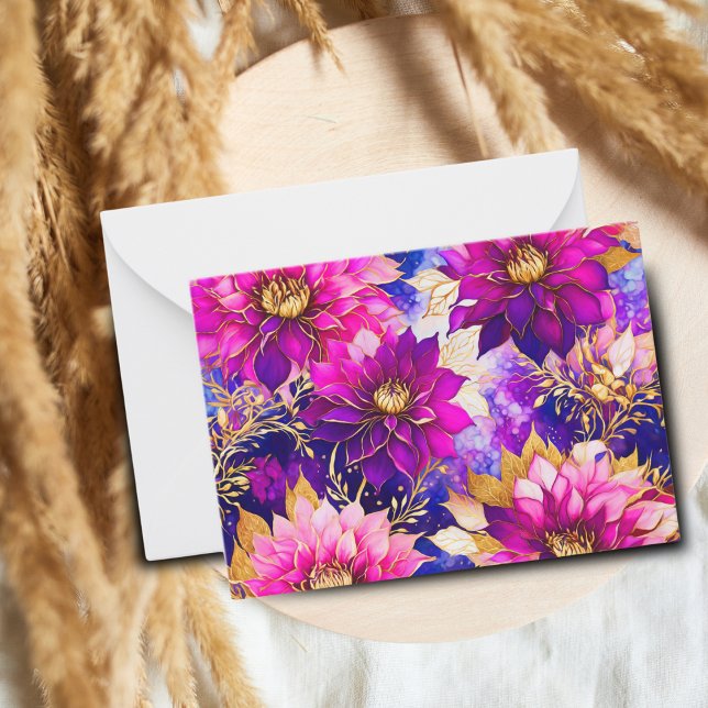 Alkohol Bläck Rosa Lila Dahlia Flowers ai Artwork Anteckningskort (Brighten any occasion with this stunning dahlia flowers note card.)