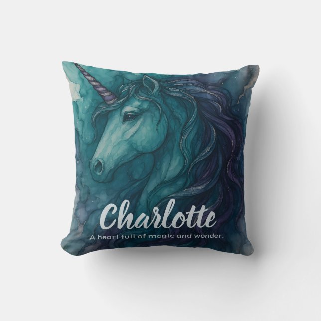 Alkohol Bläck Unicorn Pillow - Teal & Lila Kudde (Framsida)