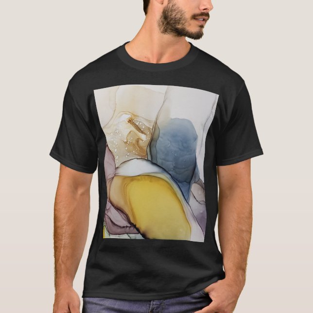 Alkohol bläck-virvlar, gult-färgton, abstrakt. t shirt (Framsida)