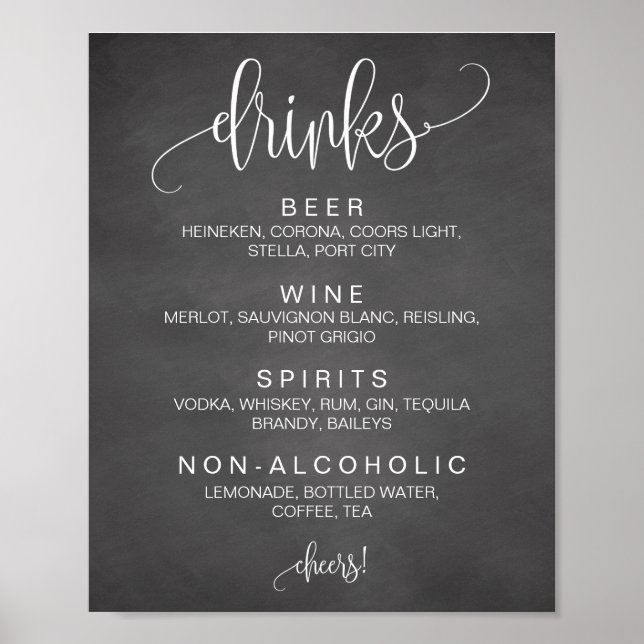 Alkohol Cocktail Drinks Pub Editable Bröllop-tecke Poster (Framsidan)