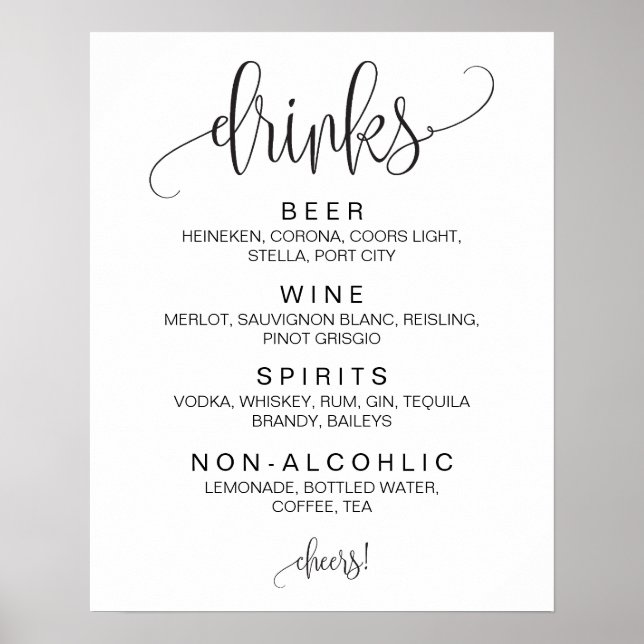 Alkohol Cocktail Drinks Pub Editable Bröllop-tecke Poster (Framsidan)
