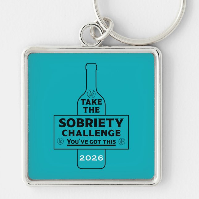 Alkohol fri och nykter fyrkantig silverfärgad nyckelring (Framsidan)