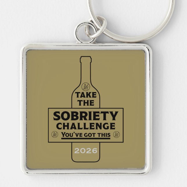 Alkohol fri och nykter fyrkantig silverfärgad nyckelring (Framsidan)