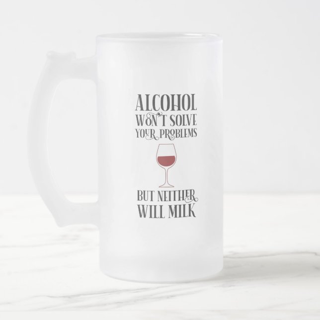 Alkohol löser inte dina problem på ett fantastiskt frostat ölglas (Vänster)