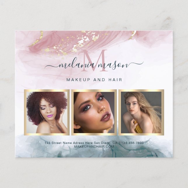 Alkoholbläck Guld Rosé Blå Akvarell Foto Flygblad (Framsidan)