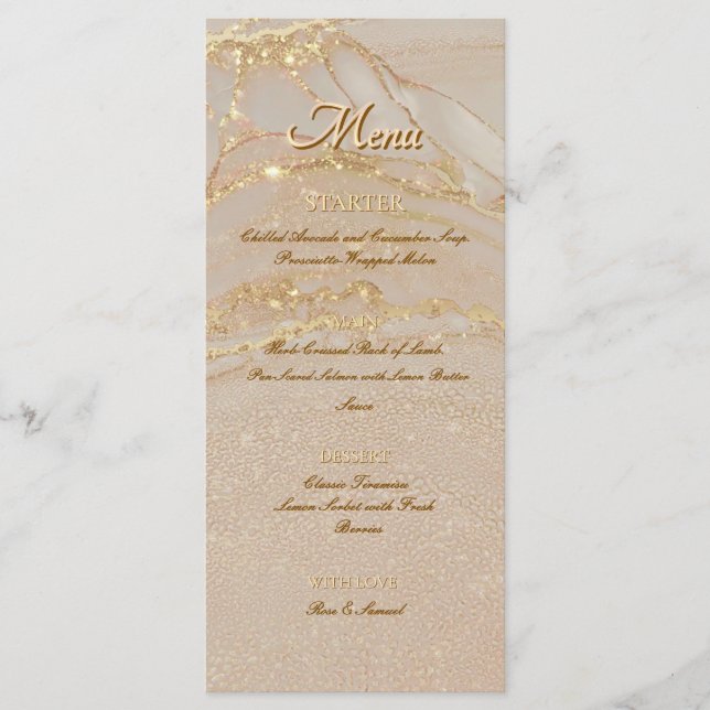 Alkoholbläckros Glitter Guld Chic Platt Meny (Framsida)