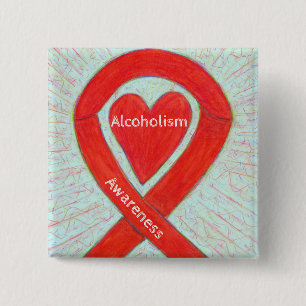 Alkoholism Awareness Red Heart Ribbon Anpassningsb Knapp