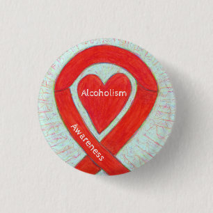 Alkoholism Awareness Red Heart Ribbon Anpassningsb Knapp