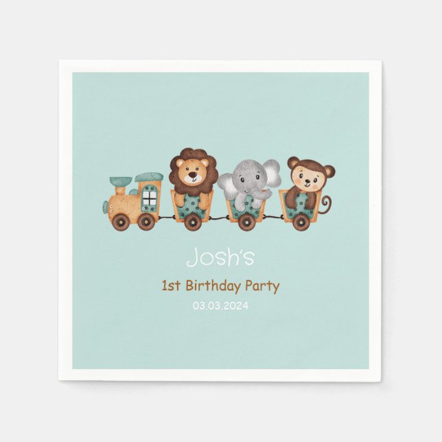 ALL ABOARD Tåg Fiesta Barns födelsedag Pappersservett (Framsidan)