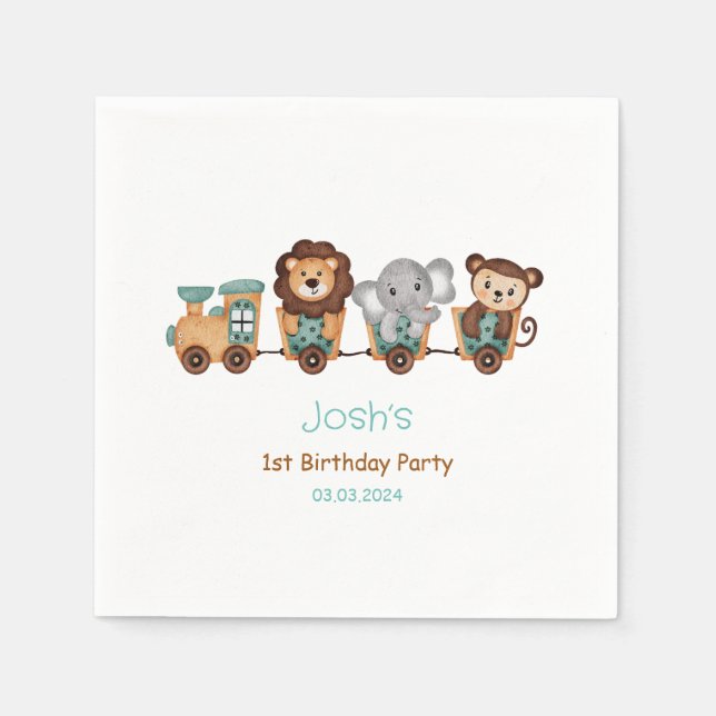 ALL ABOARD Tåg Fiesta Barns födelsedag Pappersservett (Framsidan)