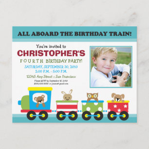 All Aboard Tåg Posts födelsedagsinbjudan (aqua) Inbjudningar