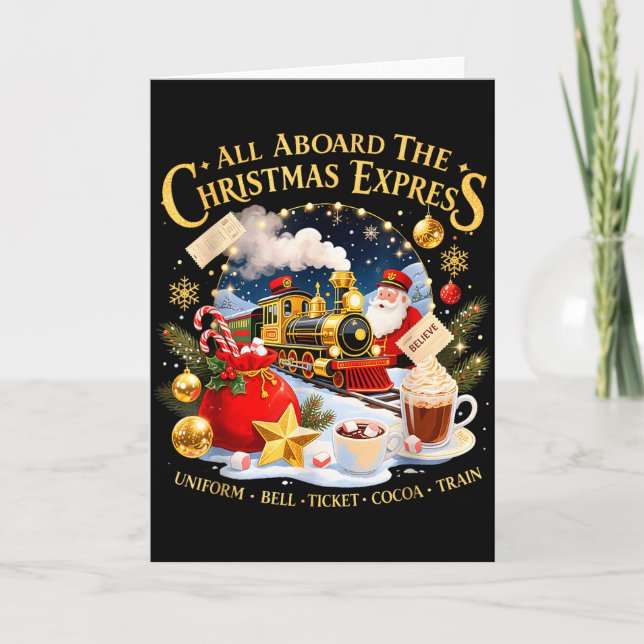All Aboard The Christmas Express Train Santa Holid Kort (Framsida)