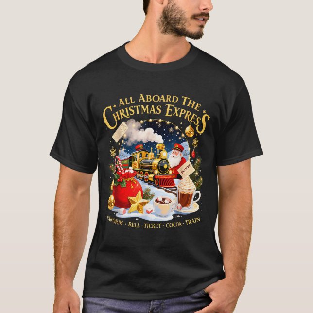 All Aboard The Christmas Express Train Santa Holid T Shirt (Framsida)