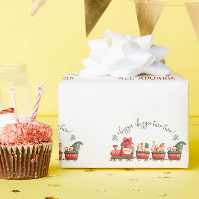 All Aboard Train Watercolor Santa Party Express Presentpapper (Födelsedagsfest)