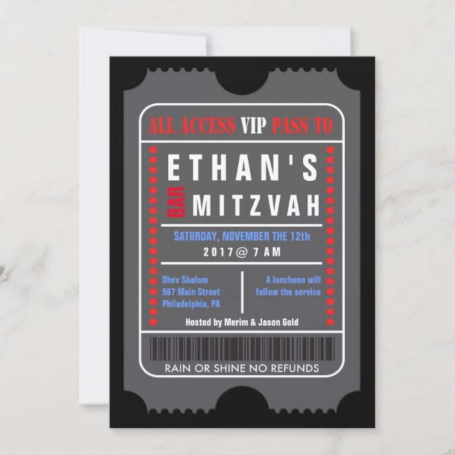 ALL ACCESS VIP PASS Pub Mitzvah-inbjudan Inbjudningar (Framsida)