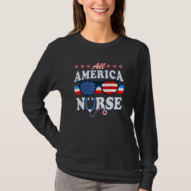 All America Nurse Stethoscope Us Flagga Doktor Lpn T Shirt (Framsida)