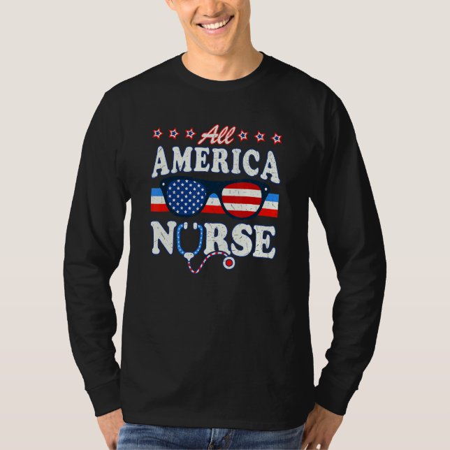 All America Nurse Stethoscope Us Flagga Doktor Lpn T Shirt (Framsida)
