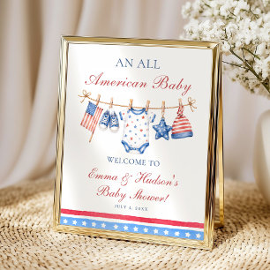 All American 4:e juli Baby Shower Välkomstskylt Poster