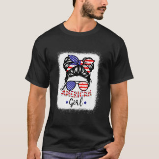 All American 4Th Of July Daughter Messy Bun Usa T Shirt