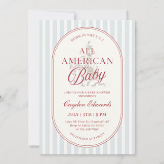 All American Baby Juli Fjärde 4:e Babyfirande Inbjudningar