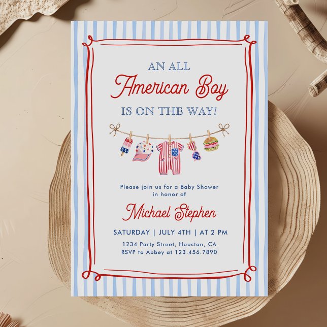 All American Boy 4:e juli Baby Shower Inbjudningar (Skapare uppladdad)