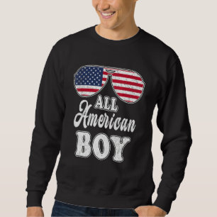 All American Boy 4:e juli US Flagga Sunglasses Lång Ärmad Tröja