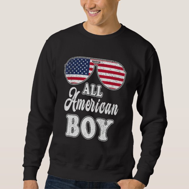 All American Boy 4:e juli US Flagga Sunglasses Lång Ärmad Tröja (Framsida)