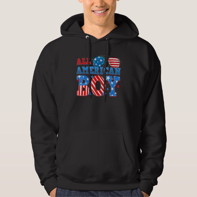 All American Boy 4th of July American Flag Family  Hoodie (Framsida)