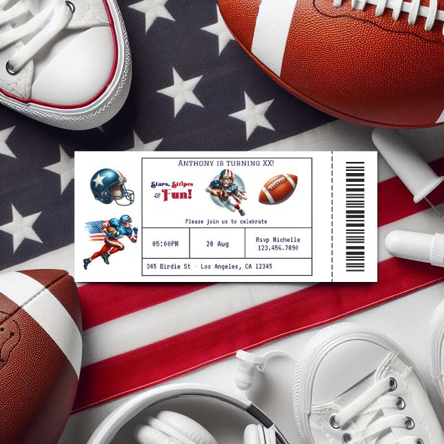 All American Boy Football Biljett Födelsedagsfest Inbjudningar (All American Boy Football Ticket Birthday Party Invitation)