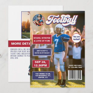 All American Boy Football Magazine Omslag Födelsed Inbjudningar