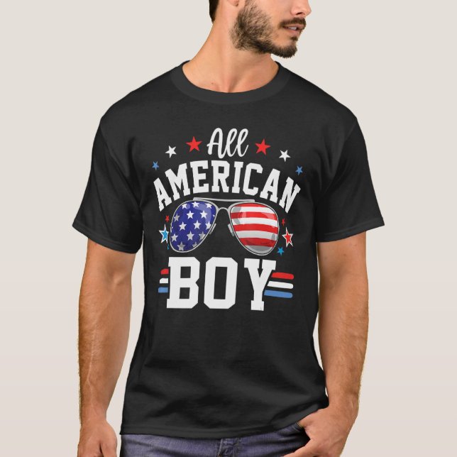 All American Boy Patriotic USA flagga 4 juli Famil T Shirt (Framsida)