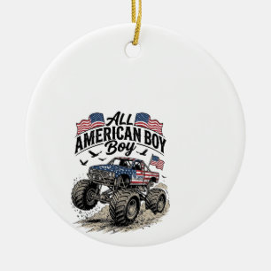 All American Boy Patriotisk Monster Truck T-Shirt_ Julgransprydnad Keramik