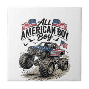 All American Boy Patriotisk Monster Truck T-Shirt_ Kakelplatta