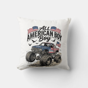 All American Boy Patriotisk Monster Truck T-Shirt_ Kudde