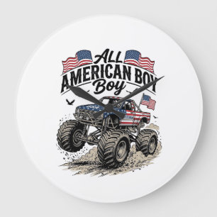 All American Boy Patriotisk Monster Truck T-Shirt_ Stor Klocka