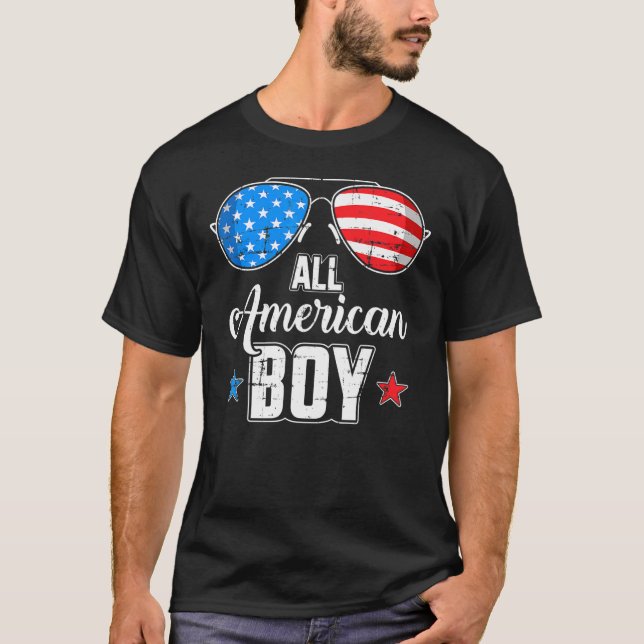 All American Boy US Flagga Sunglass för matchning  T Shirt (Framsida)