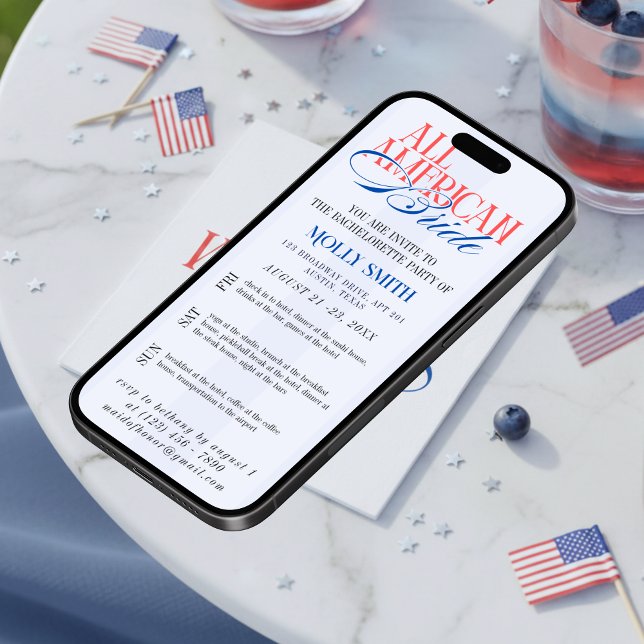 All American Bride Bachelorette Weekend Itinerary  Inbjudningar (All American Bride Bachelorette Weekend Itinerary Invitation)