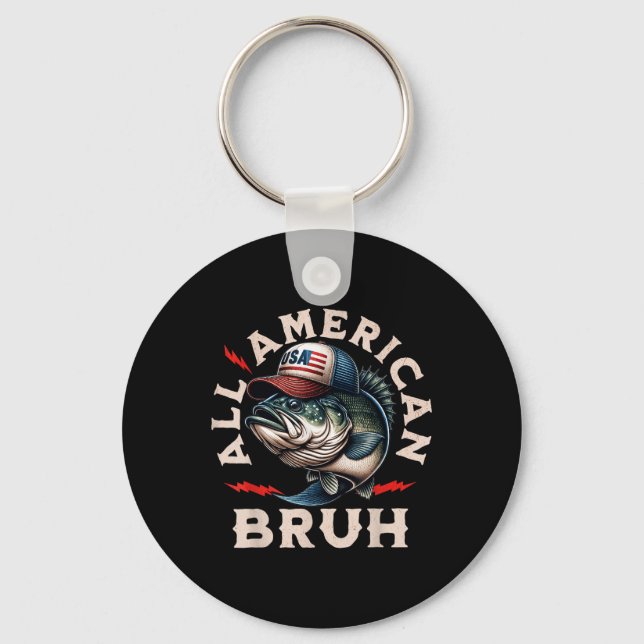 All American Bruh Patriotisk B Fisk 4:e Juli Fisk Nyckelring (Framsida)