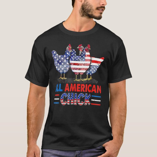 All American Chicken Chick Patriotic USA flagga 4: T Shirt (Framsida)