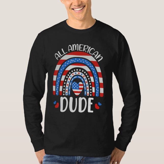 All American Dude American Flag 4th of July Family T Shirt (Framsida)