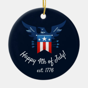 All American Eagle & Flagga Patriotic Julgransprydnad Keramik