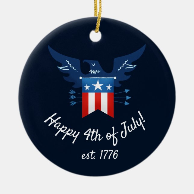 All American Eagle & Flagga Patriotic Julgransprydnad Keramik (Framsidan)