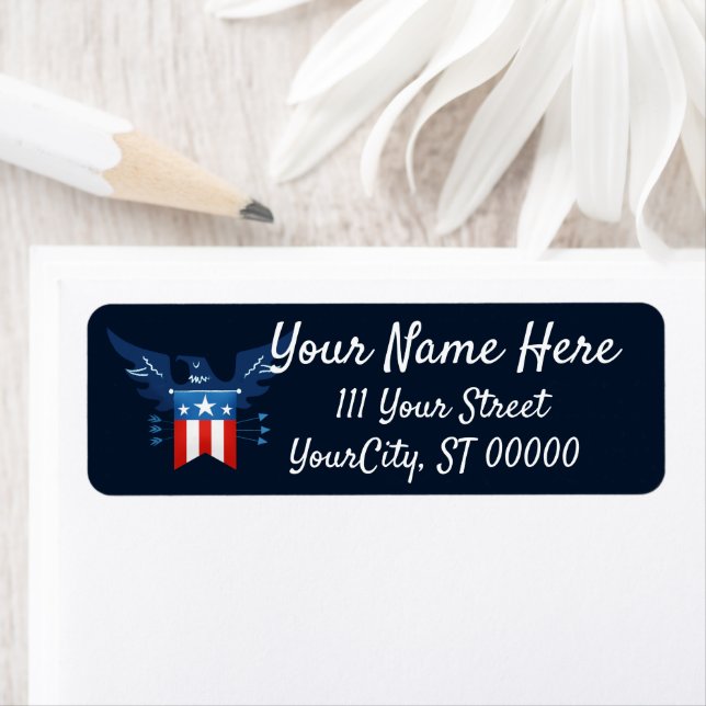 All American Eagle & Flagga Patriotic Returadress Etikett (Insitu)