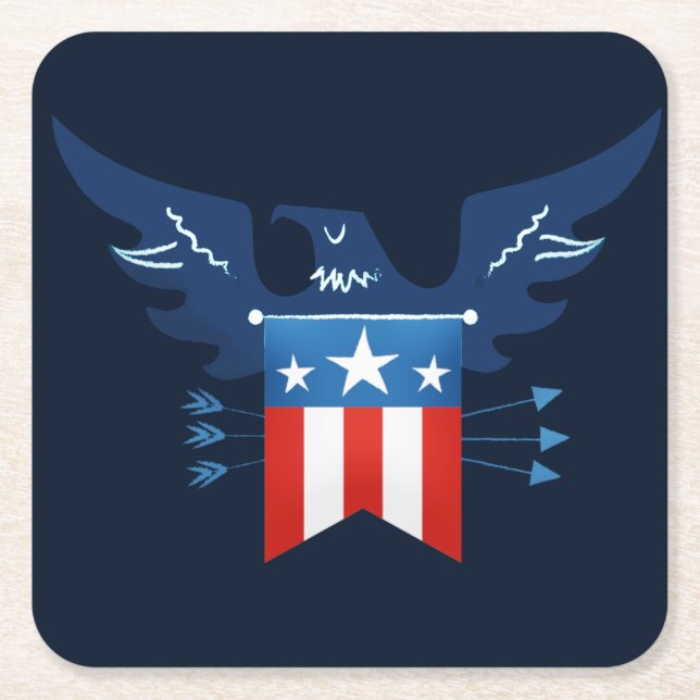 All American Eagle & Flagga Patriotic Underlägg Papper Kvadrat (Framsidan)