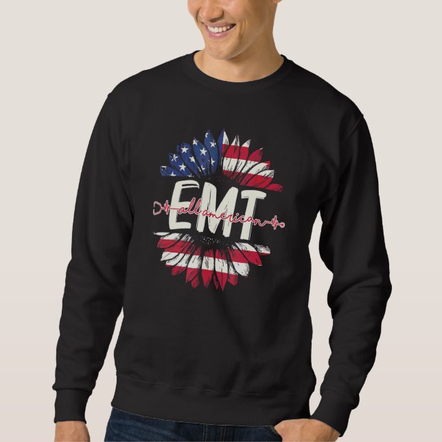 All American Emt Life American Flagga Solros 4:e Lång Ärmad Tröja (Framsida)